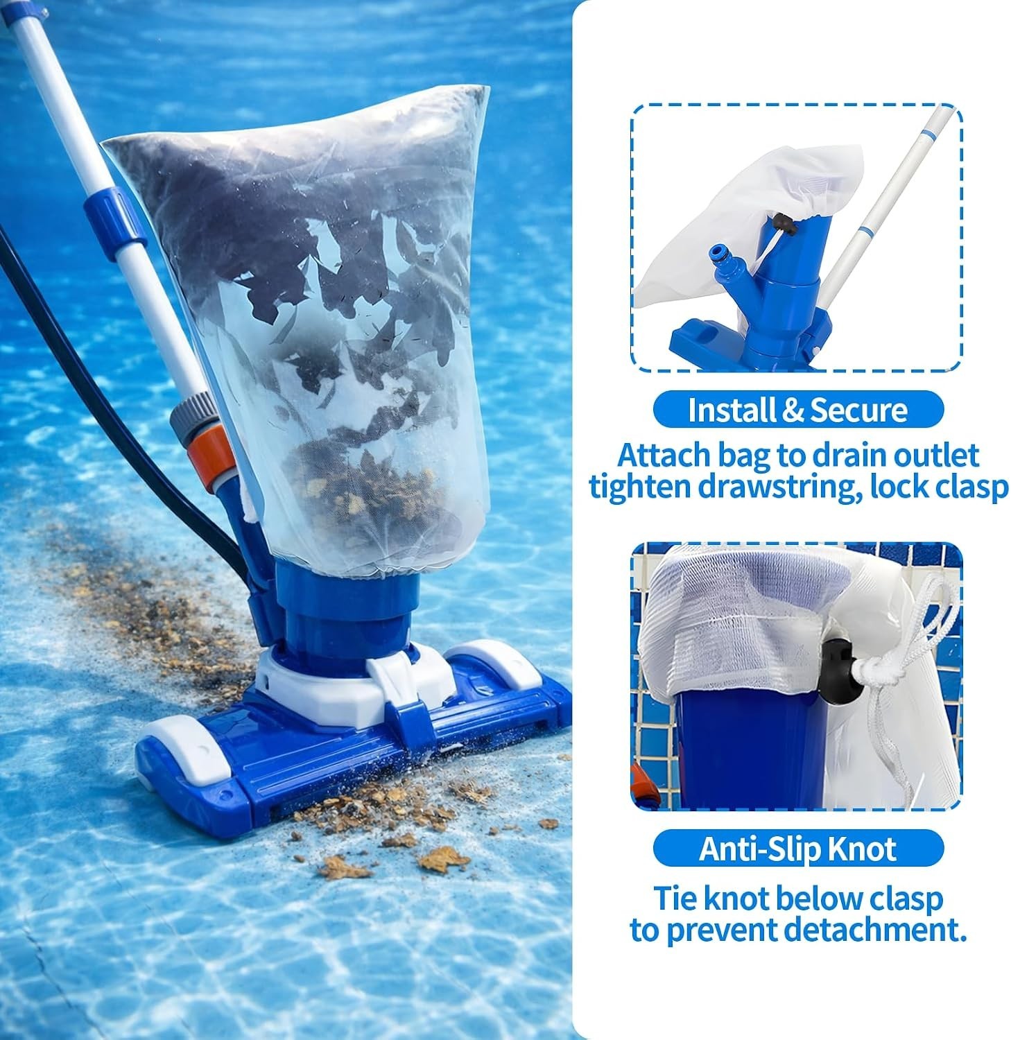 4 PCS Pool Vacuum Replacement, Pool Leaf Vacuum Net Bag, Mesh Bag for Pool Va…
