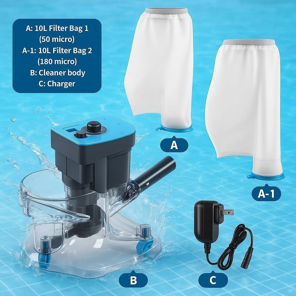 Heavy Duty Cordless Pool Leaf Vacuum – Dual Filter, Quick Charge, 75 Min Runtime