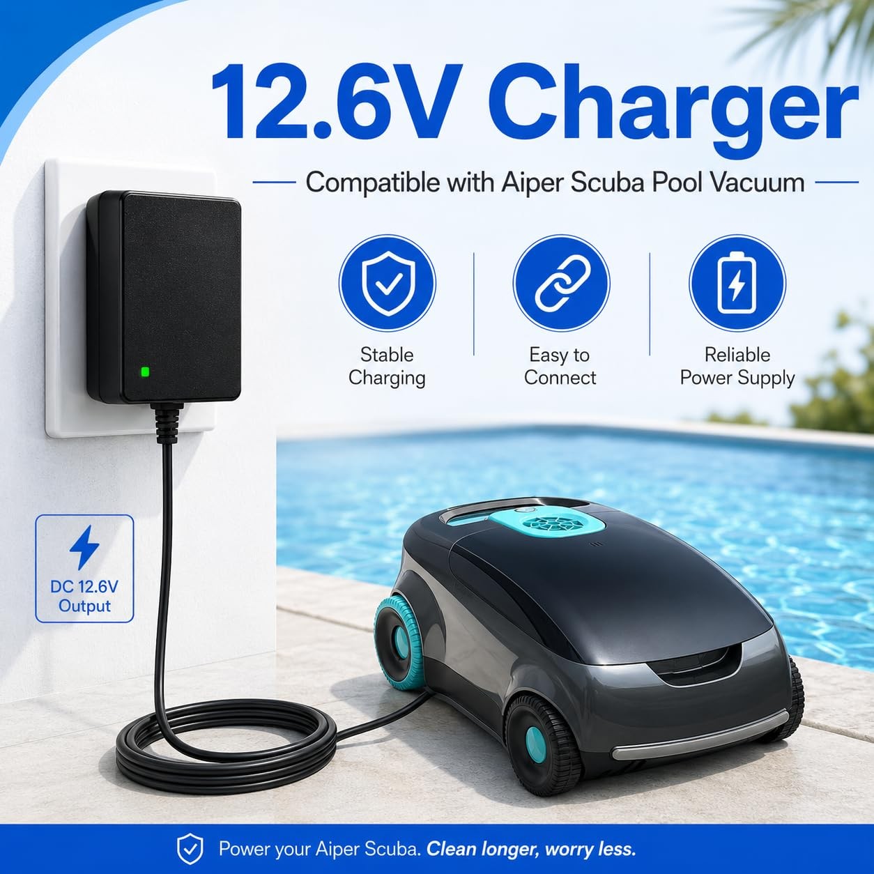 12.6V 1A Charger with Aiper Seagull SE, Seagull 600 800 800B 1000 1500 P1111 …