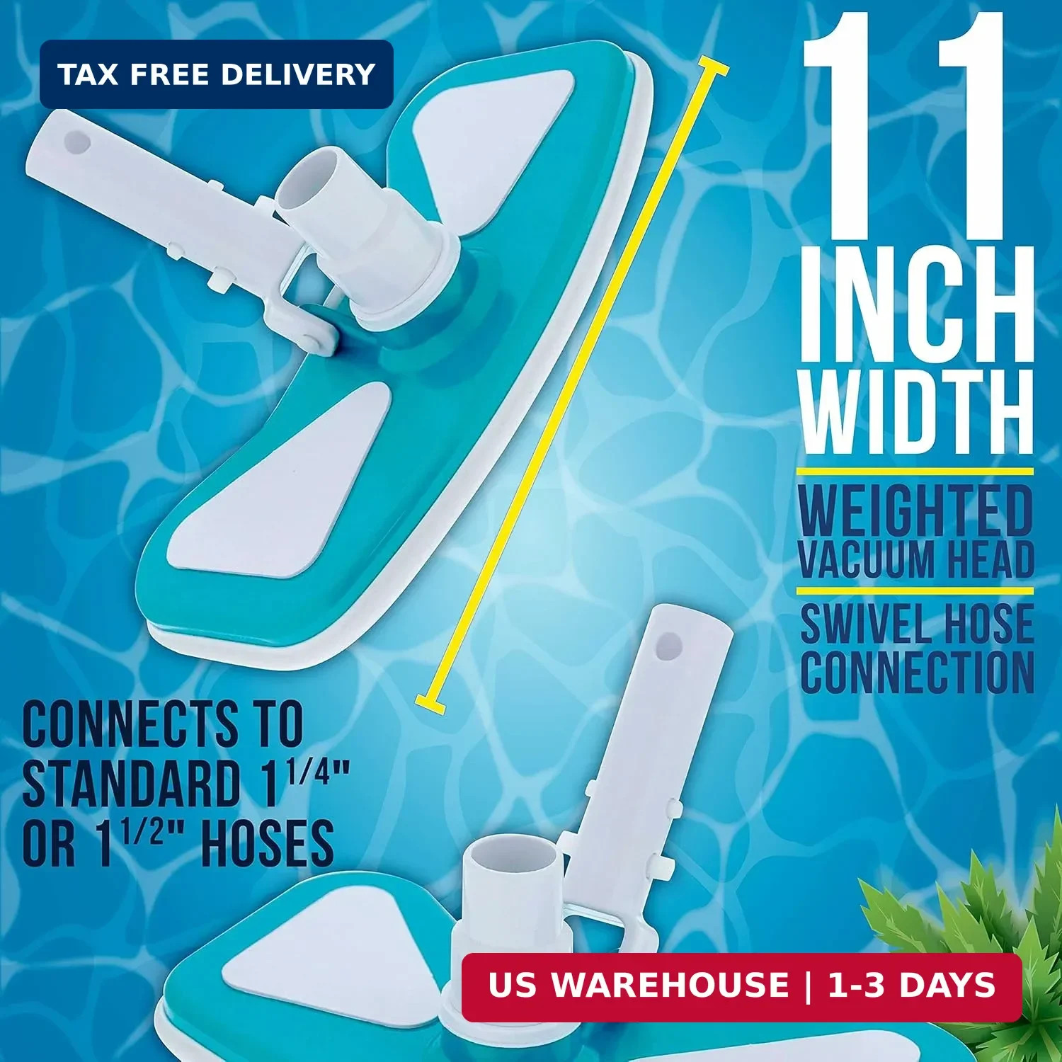 U.S. Pool Supply 11&Prime; Weighted Butterfly Pool Vacuum Head, 1-1/4&Prime; or 1-1/2&Prime; Swive