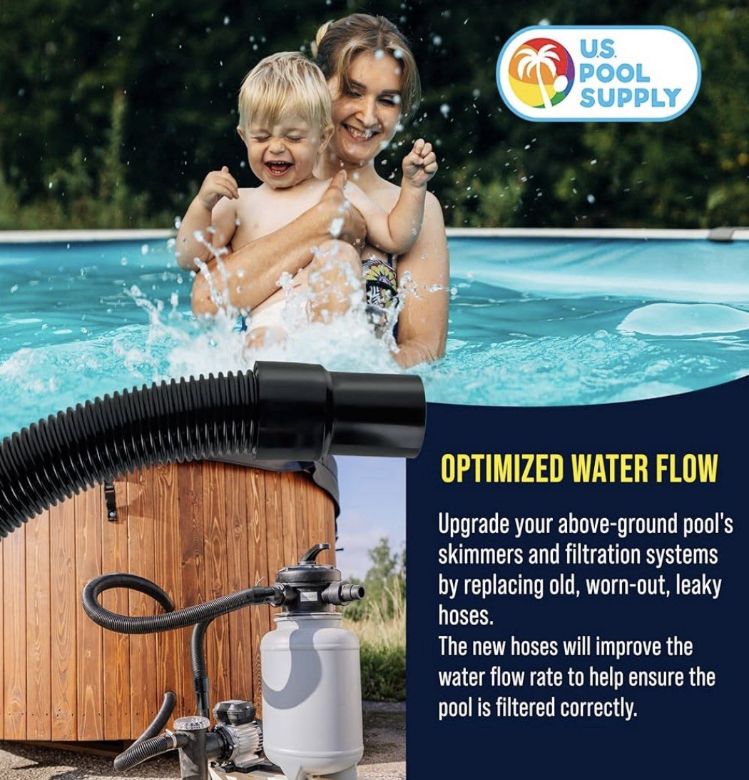 US Pool Supply 1.5in x 8ft Premium Heavy Duty Black Pool Filter Hose 2 Cuffs NEW
