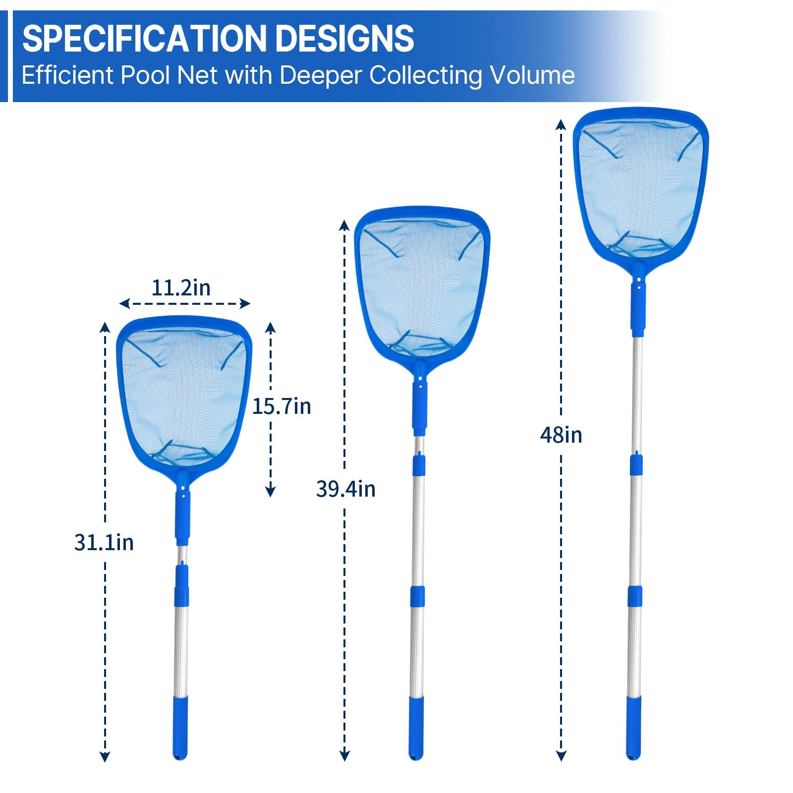 Pool Skimmer – Pool Net with 3 Section Pole, Pool Skimmer Net with Fine Mesh …