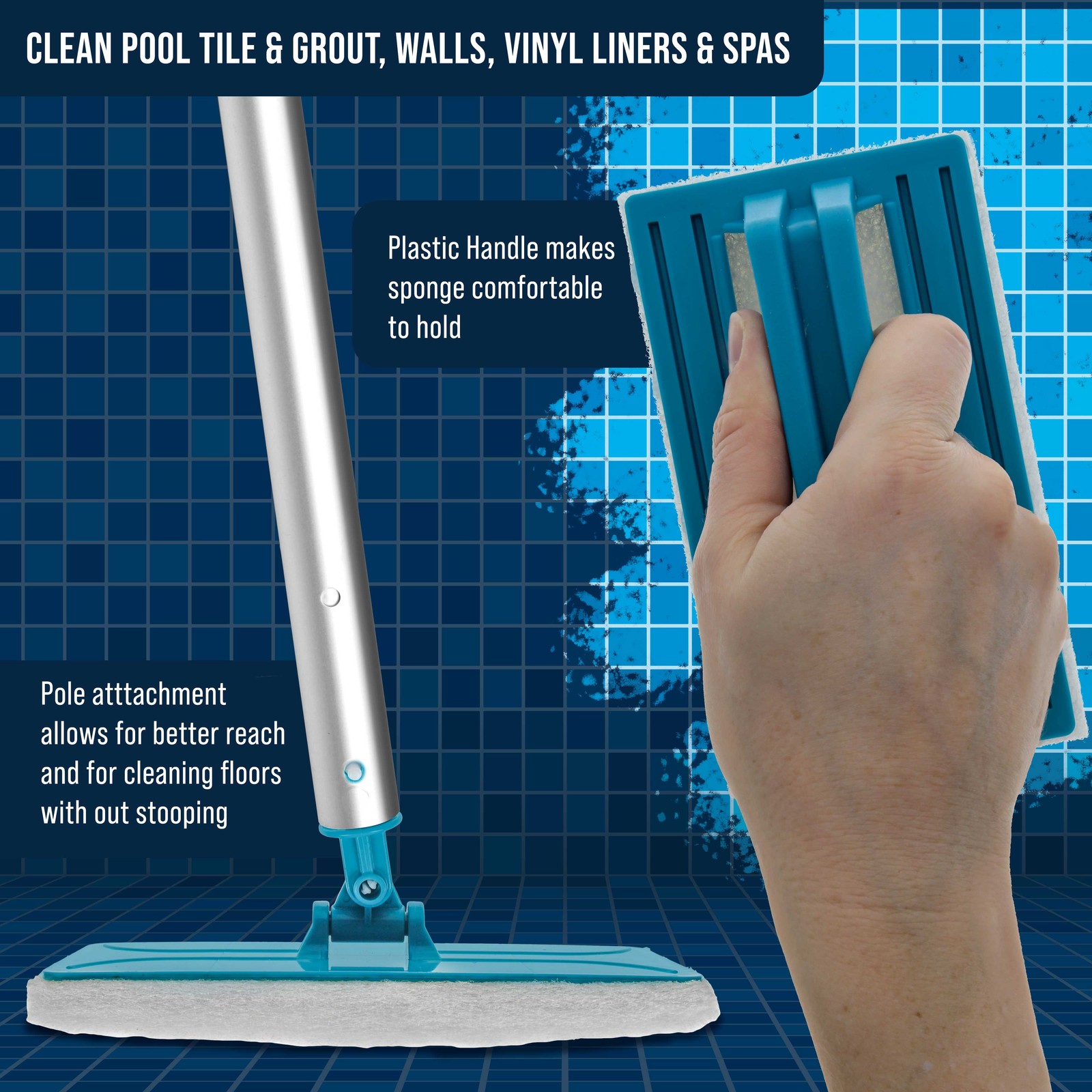 U.S. Pool Supply Hand-Held and Pool Pole Attachment Scrub Brushes, Scouring Pads