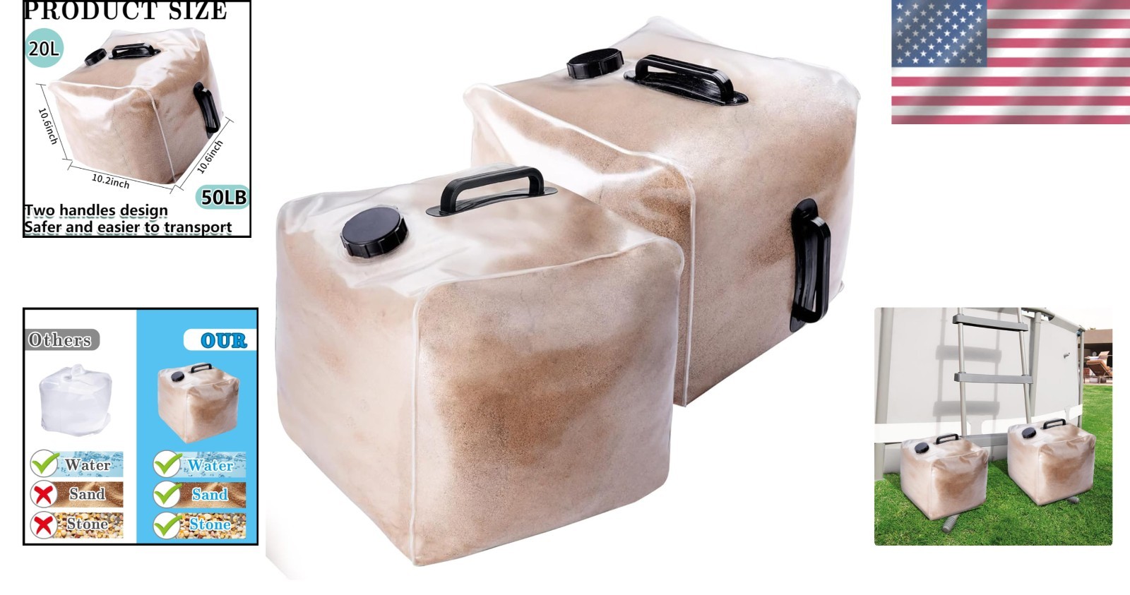 50 LB Capacity Pool Weight Bags – Durable Plastic for Above Ground Pools