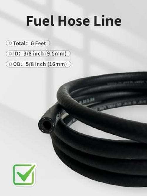 Fuel Line Hose 3/8 inch Gas Line Hose Rubber NBR SAE 30R7 6FT for 6 Feet
