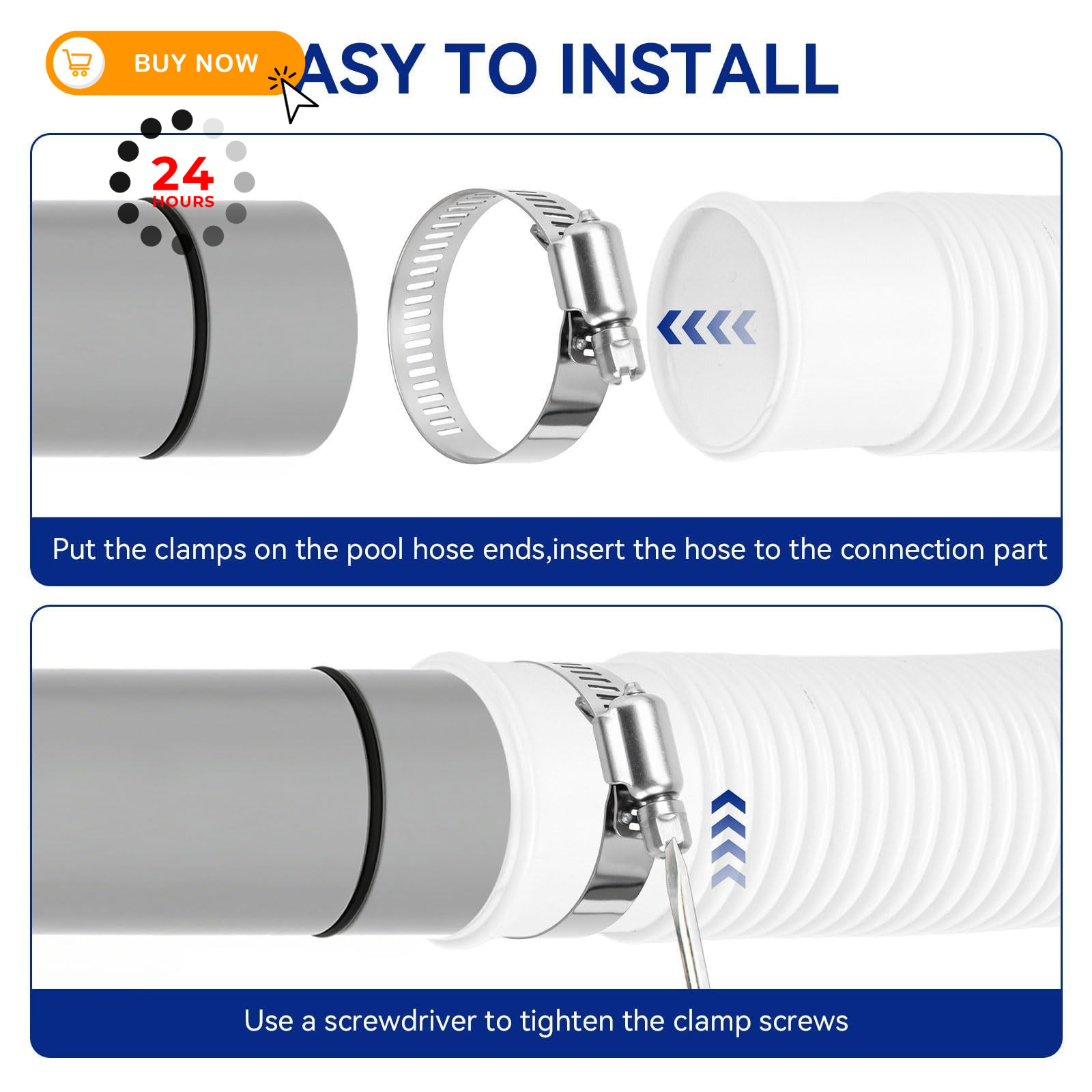 Pool Hoses for Above Ground Pools 1.5&Prime; Diameter 1.5 inches x 59 inches, White