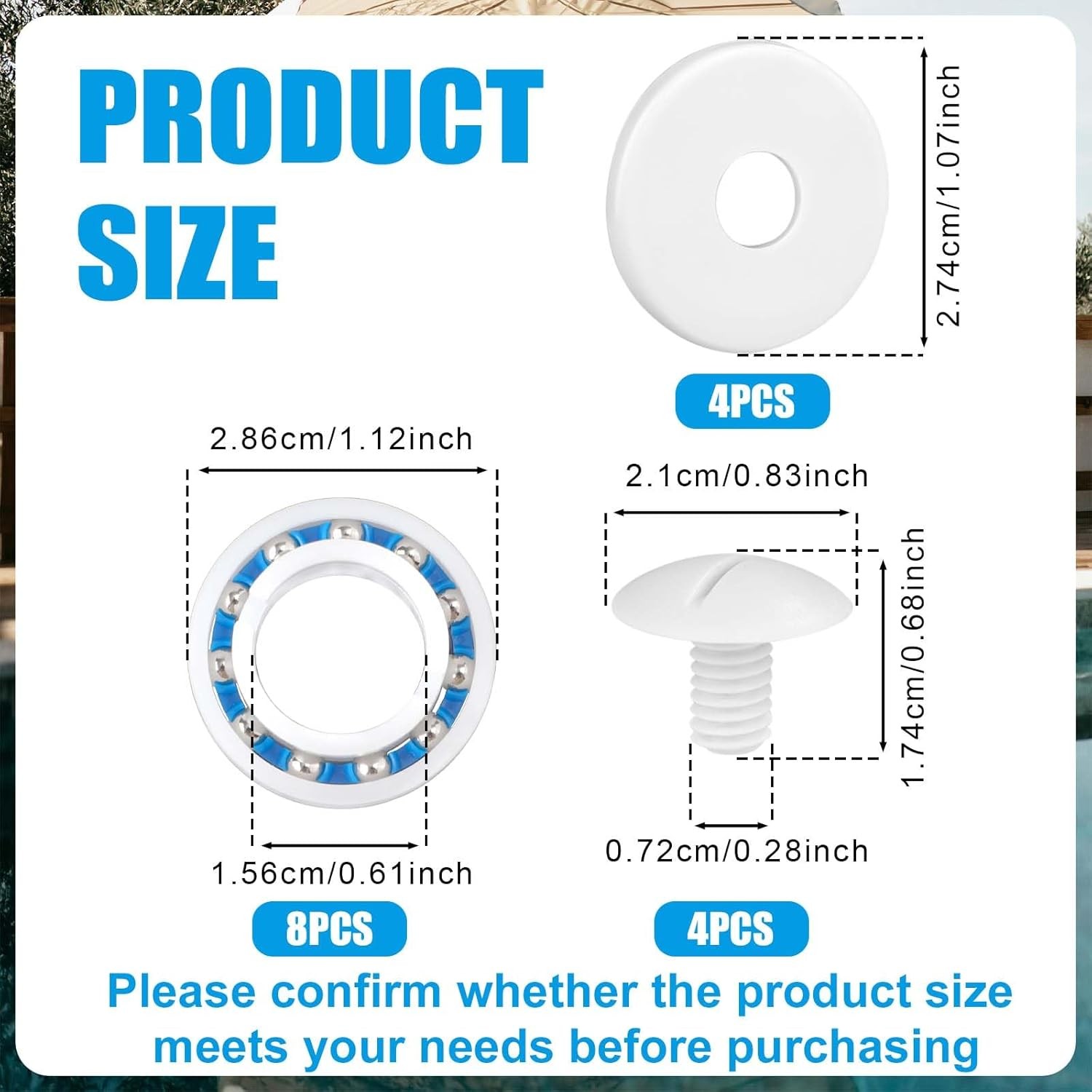 Pool Cleaner Rebuild Kit 8 Wheel Bearings, Screws & Washers for Polaris 280 180