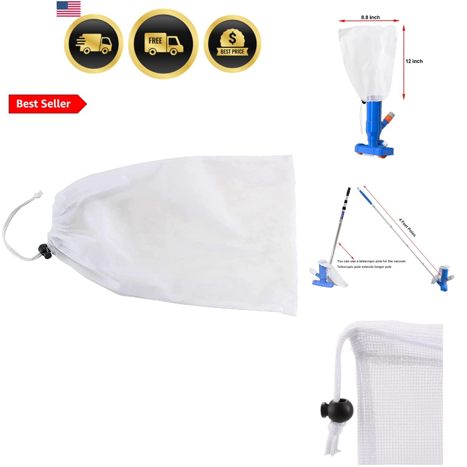 Pool Spa Jet Vacuum Fine Mesh Bag Replacement for In-ground/Above-Ground Pool…