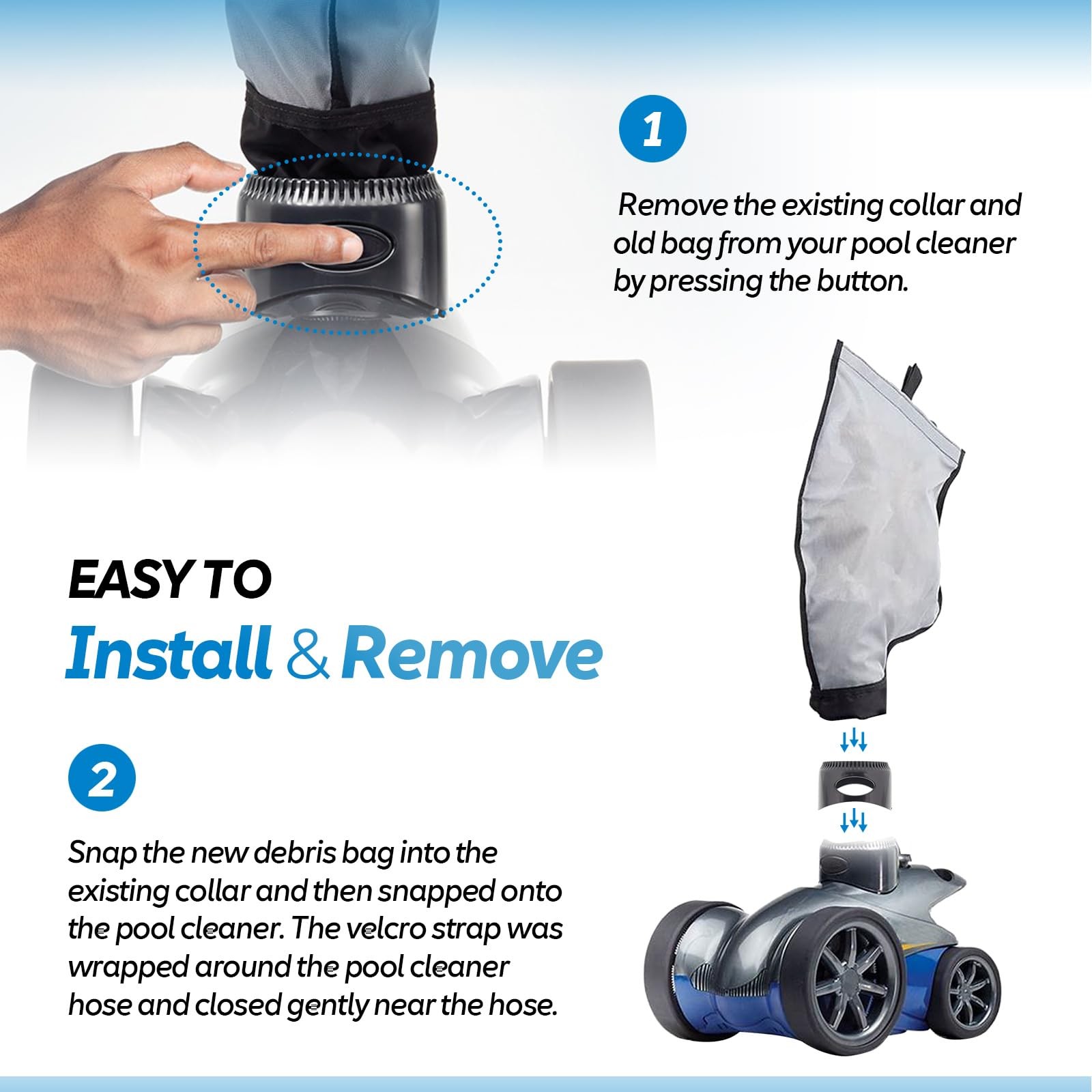 ANTOBLE 360240 Pool Cleaner Debris Bag Kit Replacement for Black+White