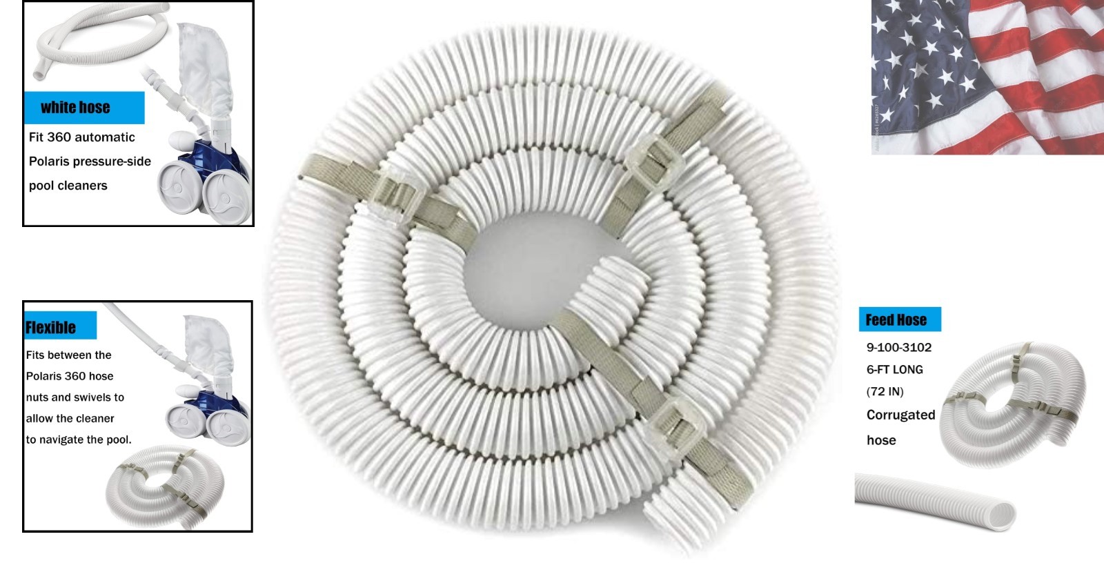 Pool Cleaner 6-Ft Cuffless Feed Hose Replacement for Polaris 360 Cleaner 9-10…