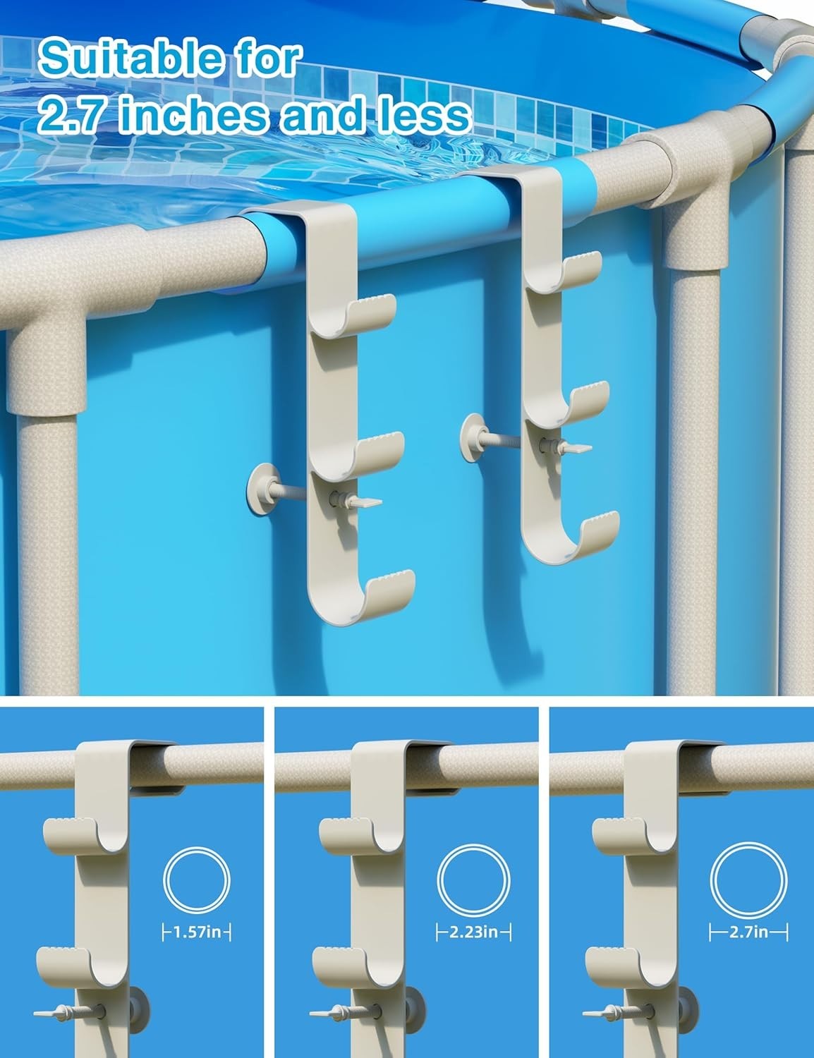 Adjustable Pool Hook for Poles – 3-Hook Pool Accessories Organizer