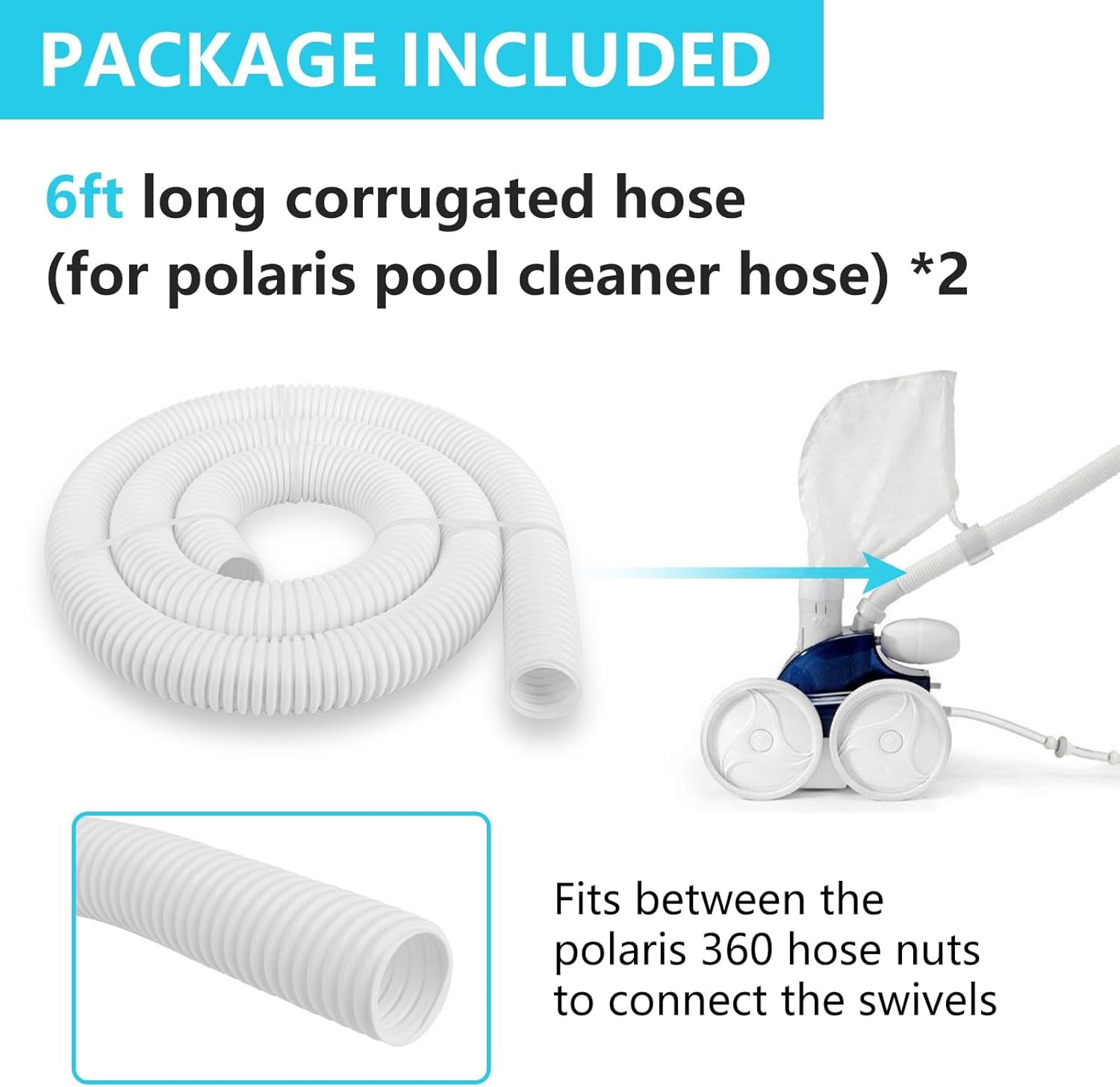 2 Pcs 9-100-3102 6Ft Feed Hose for Polaris 360 Cleaner White