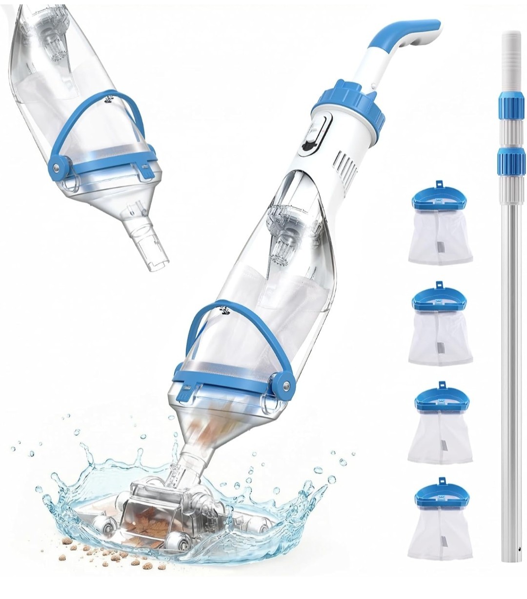 Light Blue Cordless Handheld Pool Vacuum Model PC15H 2X Suction 1110 GPH 40W