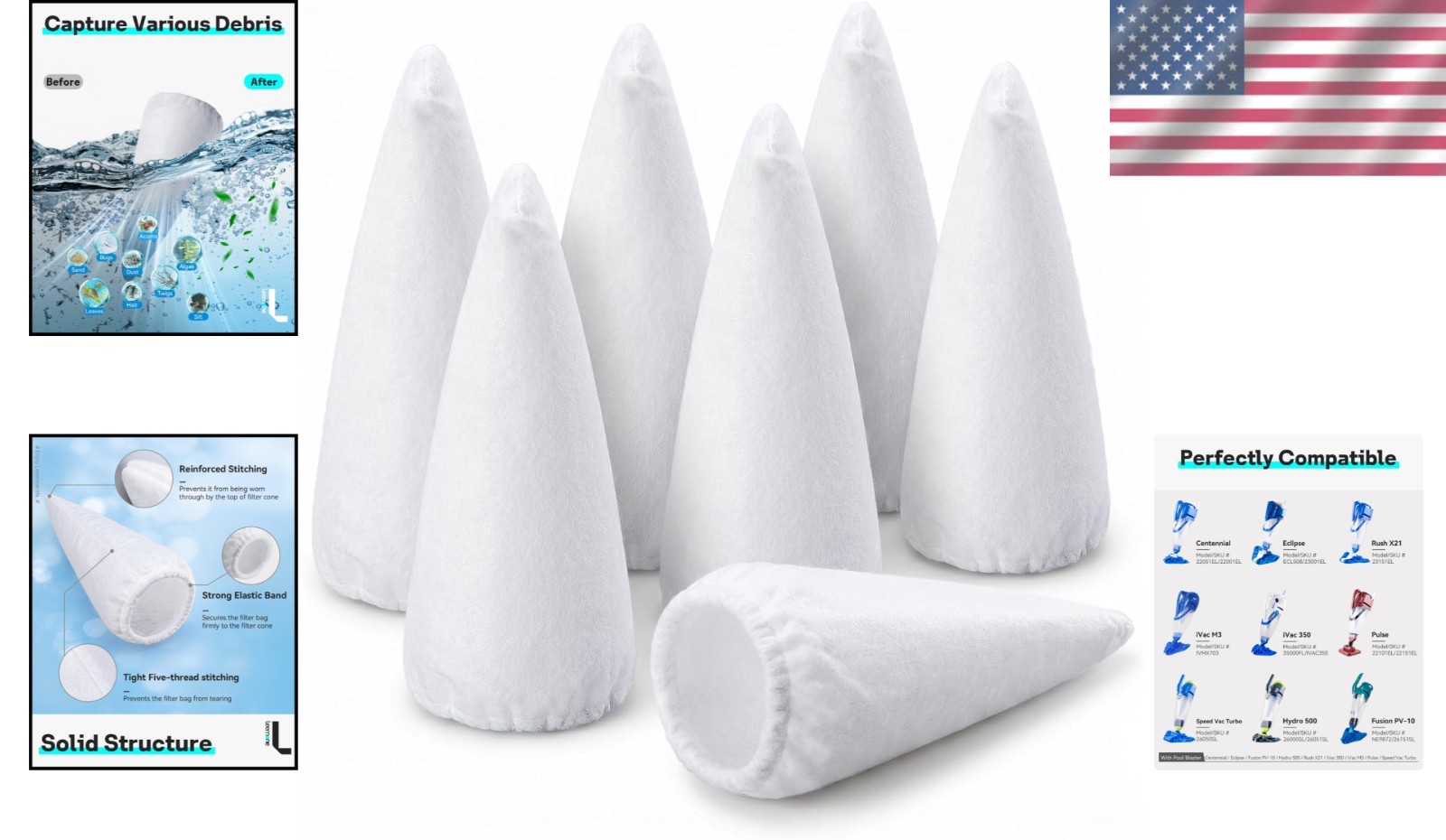High-Density Cotton 7-Pack Pool Vacuum Filters – Perfect for Centennial Models