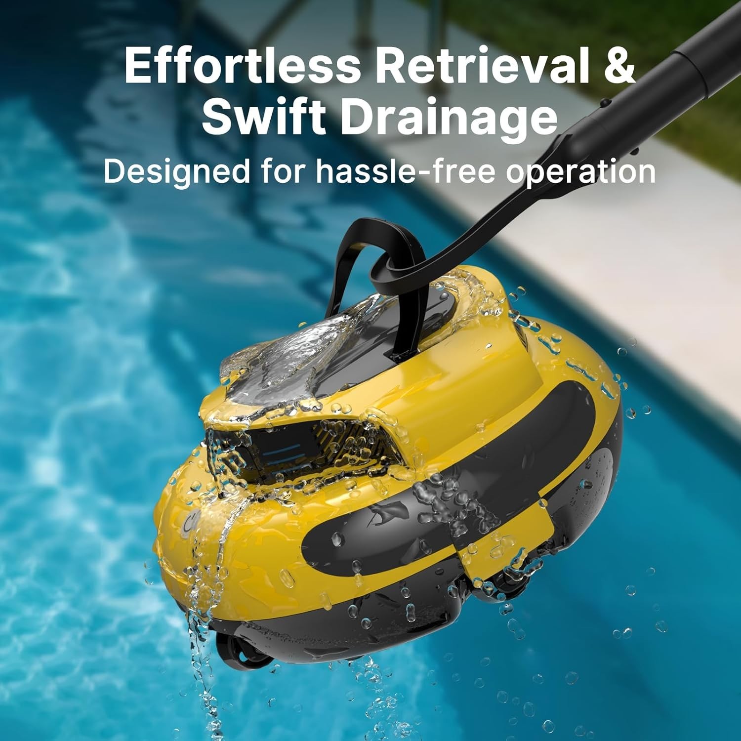 Yellow Cordless Robotic Pool Cleaner Dual Motor Powerful Suction 150 Min Runtime