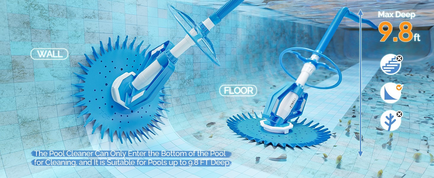 POOL VACUUM Cleaner Automatic SWEEPER Swimming Pool CREEPY Crawler 16&prime; HOSE Blue