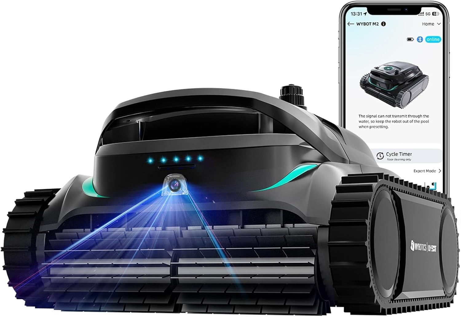 WYBOT M2 AI Pool Cleaner | App Control | 300min/4305sq.ft | 10,000mAh Brushless
