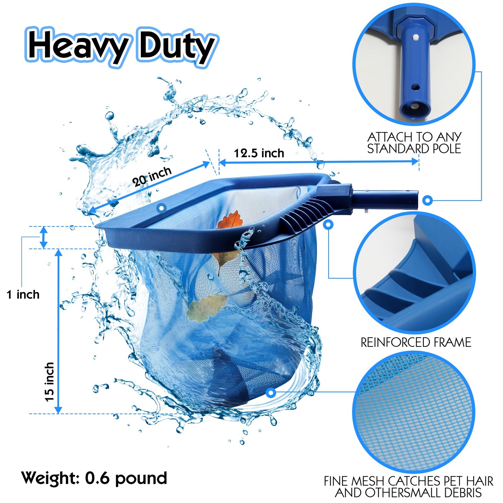 Pool Skimmer Net, Heavy Duty Leaf Rake Cleaning Tool, Fine Mesh Net Bag Catch…