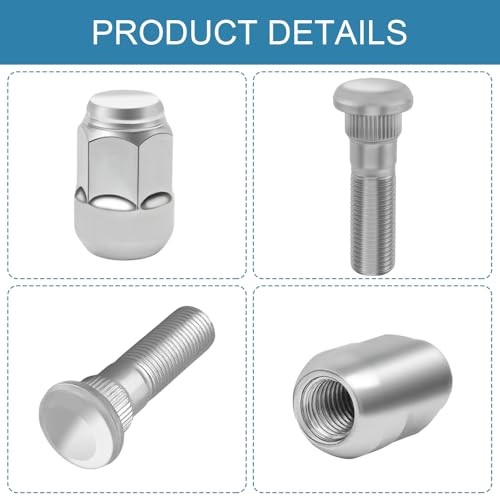 M12x1.50 Chrome Wheel Lug Stud Nut Set, Hub Bolt, Standard Wheel Tire Lug Stud
