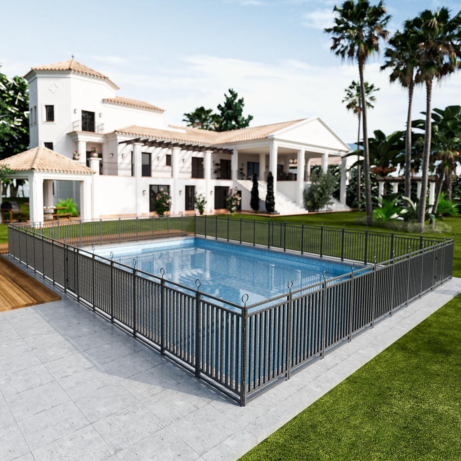 Pool Fence 110ft x 40in 42 Panels 6 Gates Safety Barrier Black-Silver