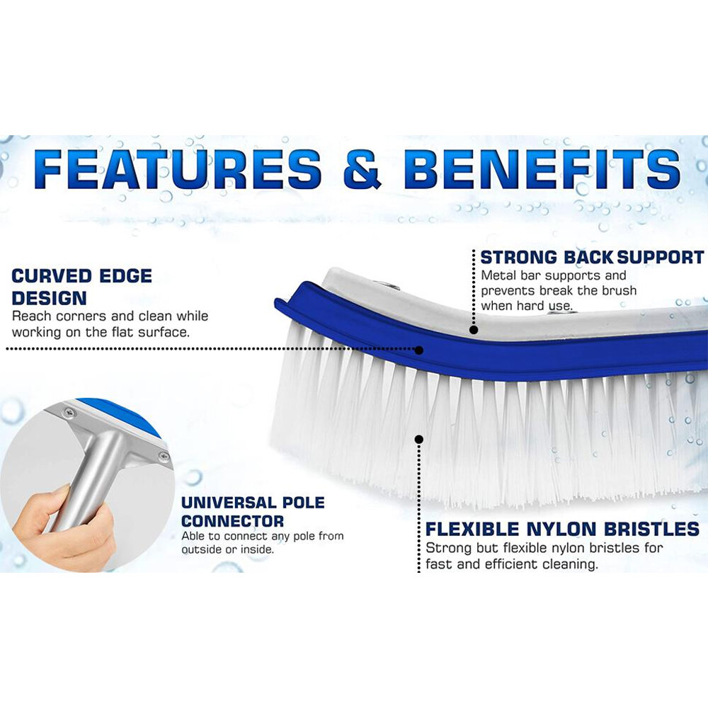 18&Prime; Swimming Pool Floor Wall Tile Cleaning Tool Broom Algae Remover Brush Head