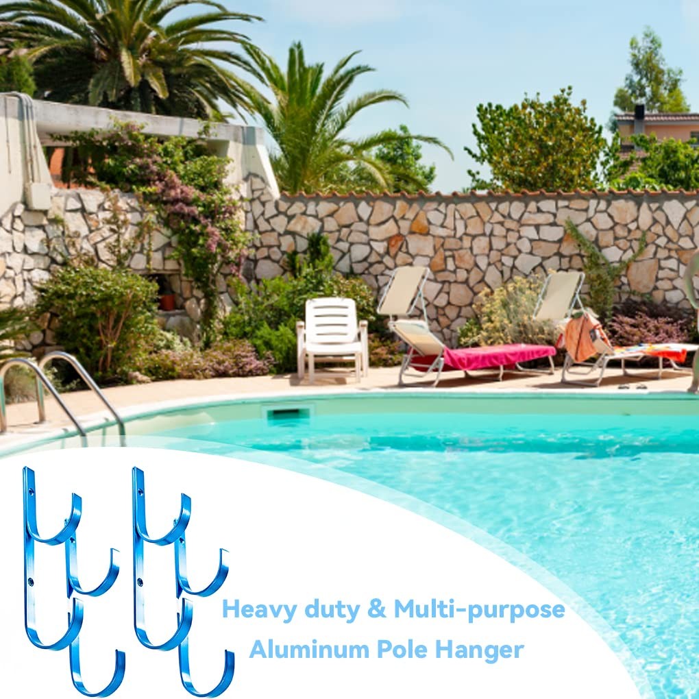 Swimming Pool Aluminum Pole Hanger Set, Blue, 2Pack 4 Hooks, for Telescoping …