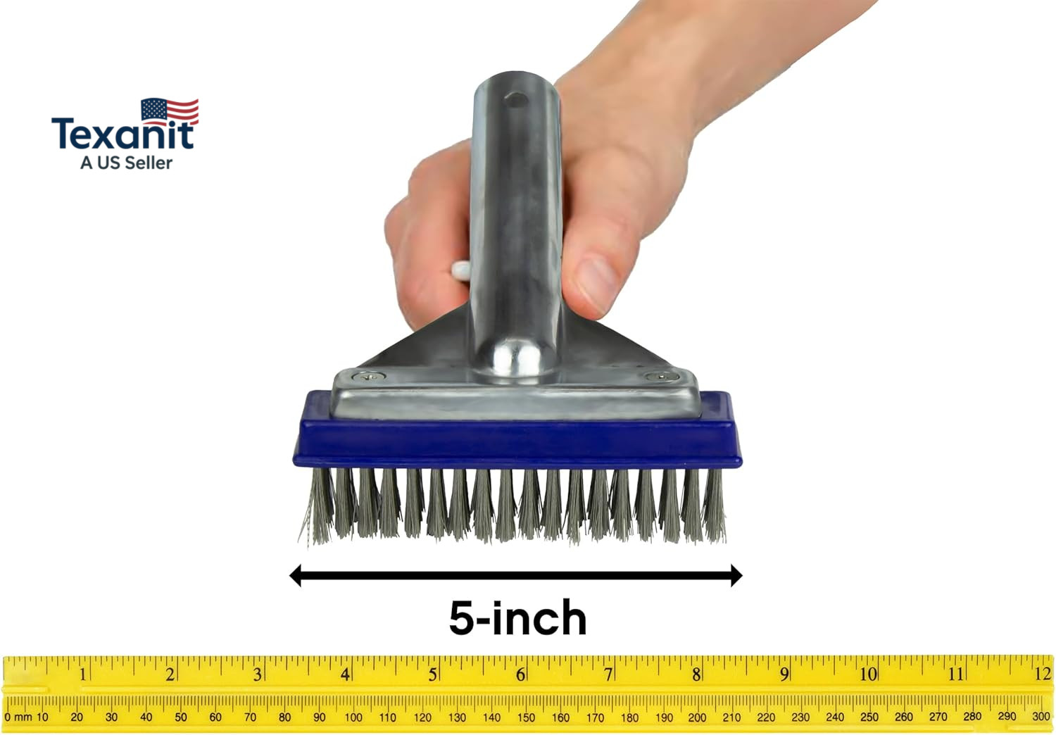 5-Inch Stainless Steel Pool Algae Detail Brush, Heavy-Duty Aluminum Back, for Gu