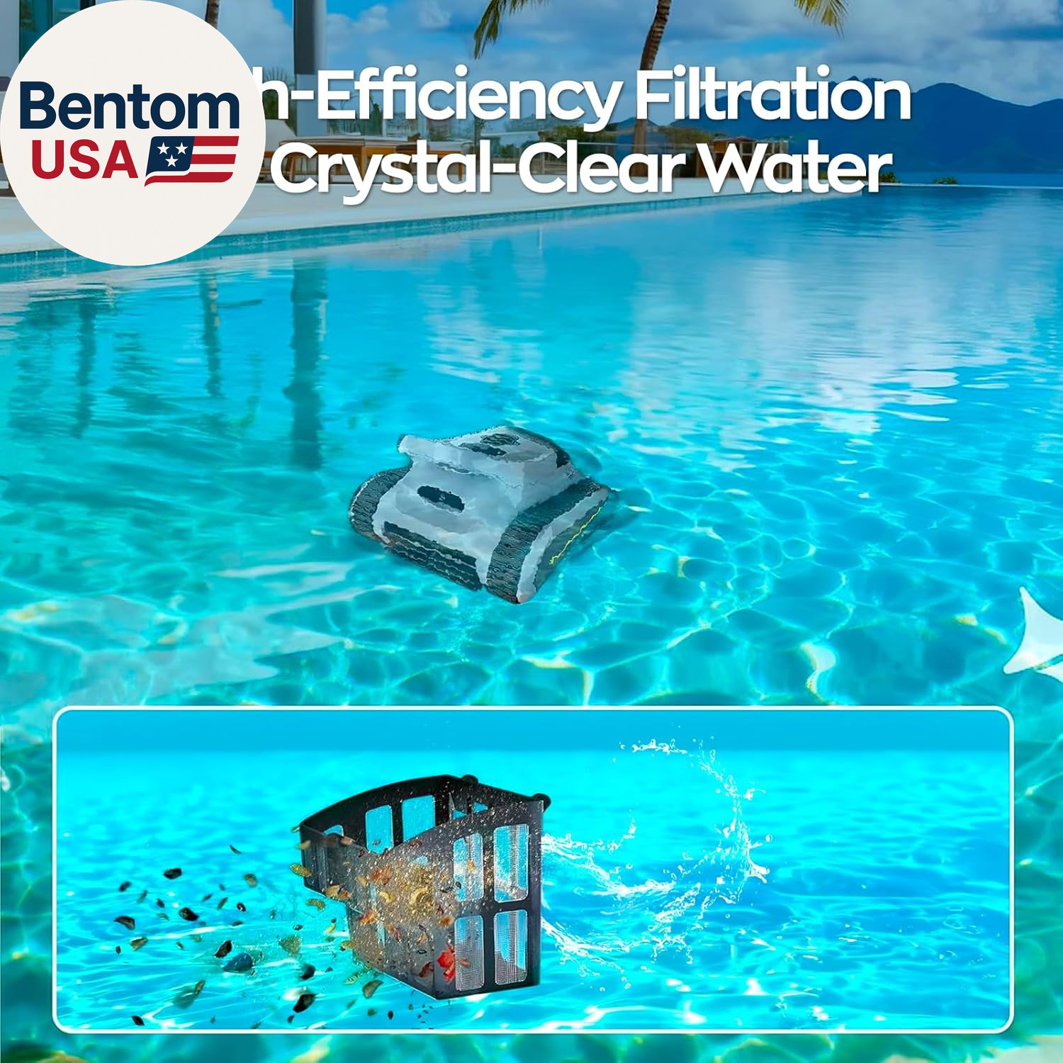 Pool Vacuum for Inground Pools & above Ground Pool, Cordless Robotic Pool Cleane