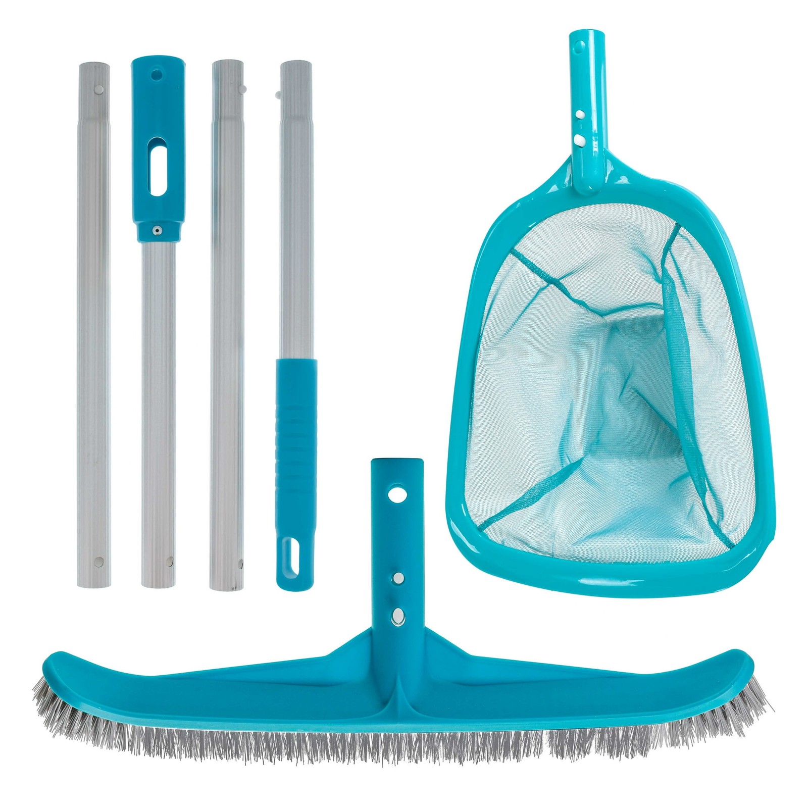Pool Maintenance Kit Leaf Skimmer Net Brush Telescopic Pole 3 Pc Cleaning Set