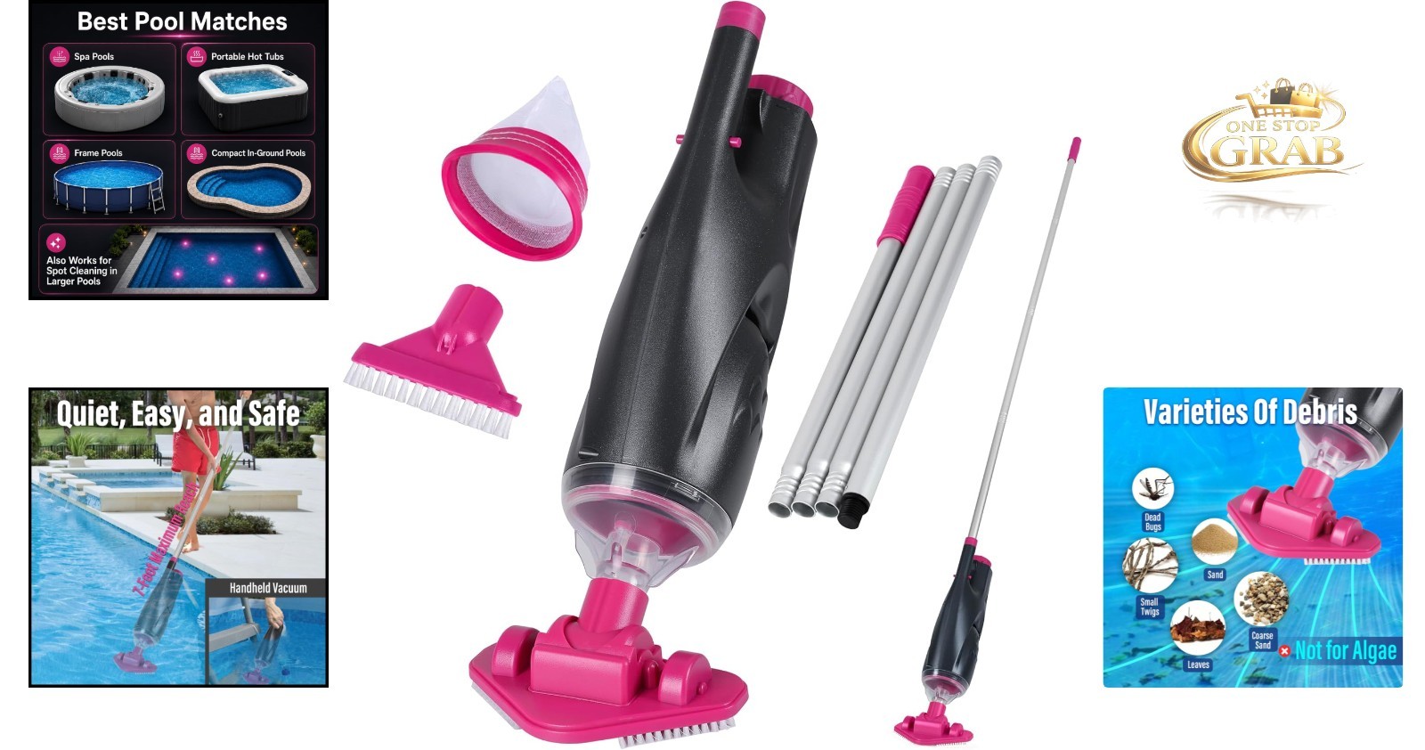 Cordless Pool Vacuum for Hot Tubs Small Pools Rechargeable 90Min Gray