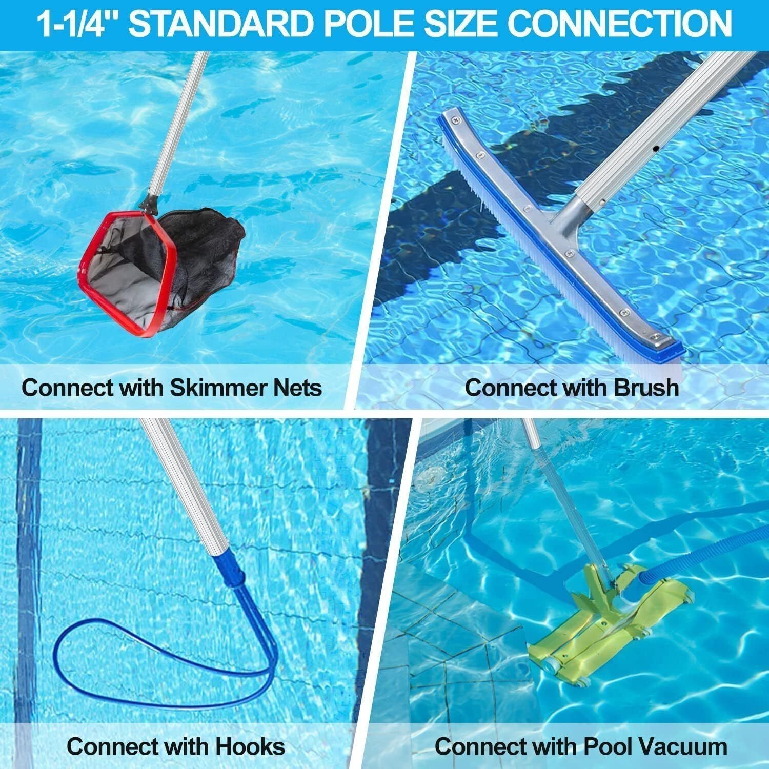 15 Foot Swimming Pool Pole Telescopic Fits Pool Net Skimmer Rake Vac Head Brush