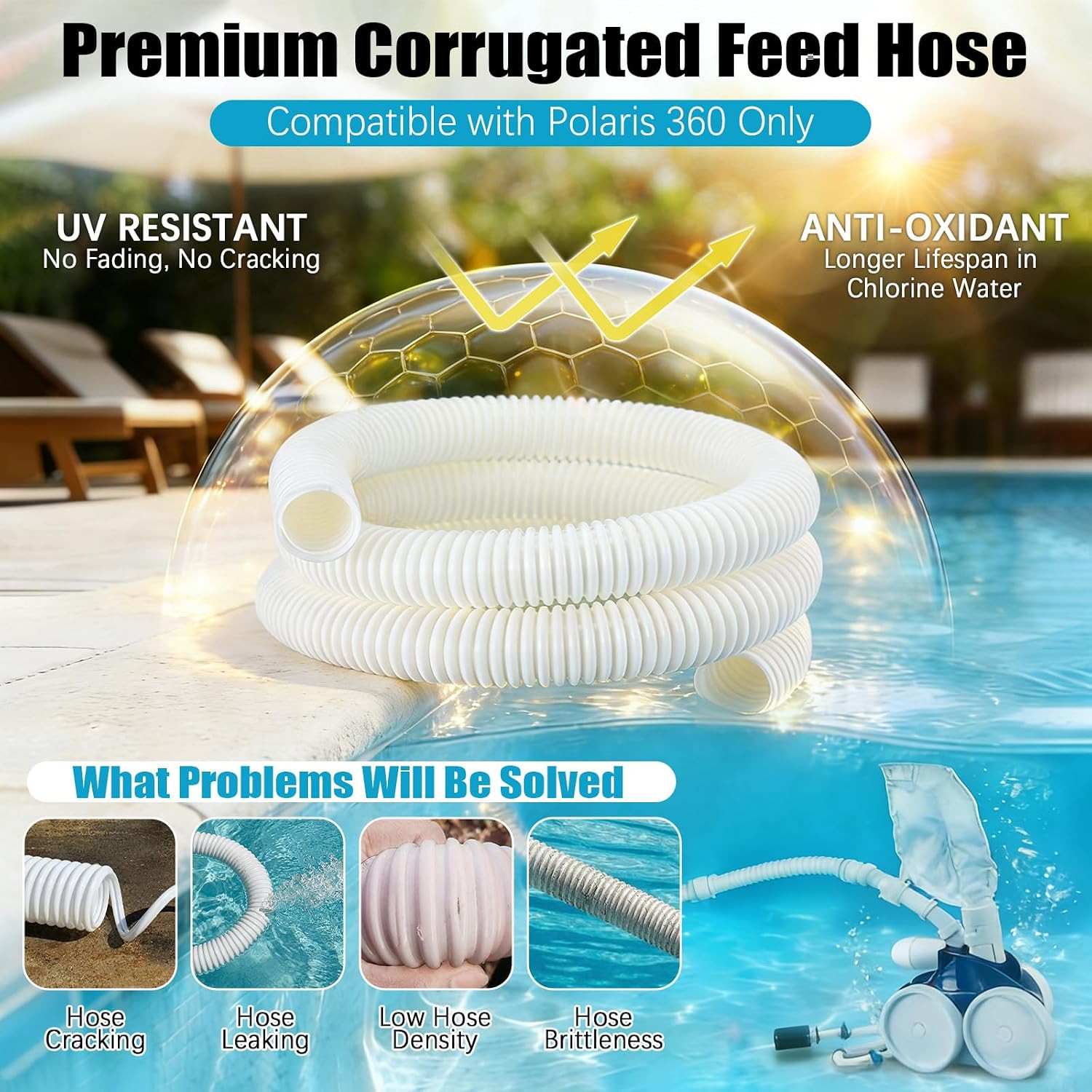 3 Pack 9-100-3102 Replacement Pool Hose Compatible with Polaris 360, 6-Ft Cuffle
