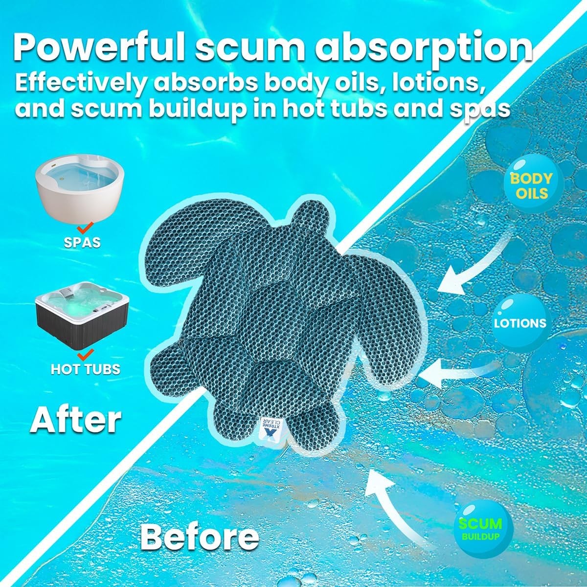 2-Pack Scum Floating Sponge for Hot Tub Spa Absorbing Clean Large, Turtle