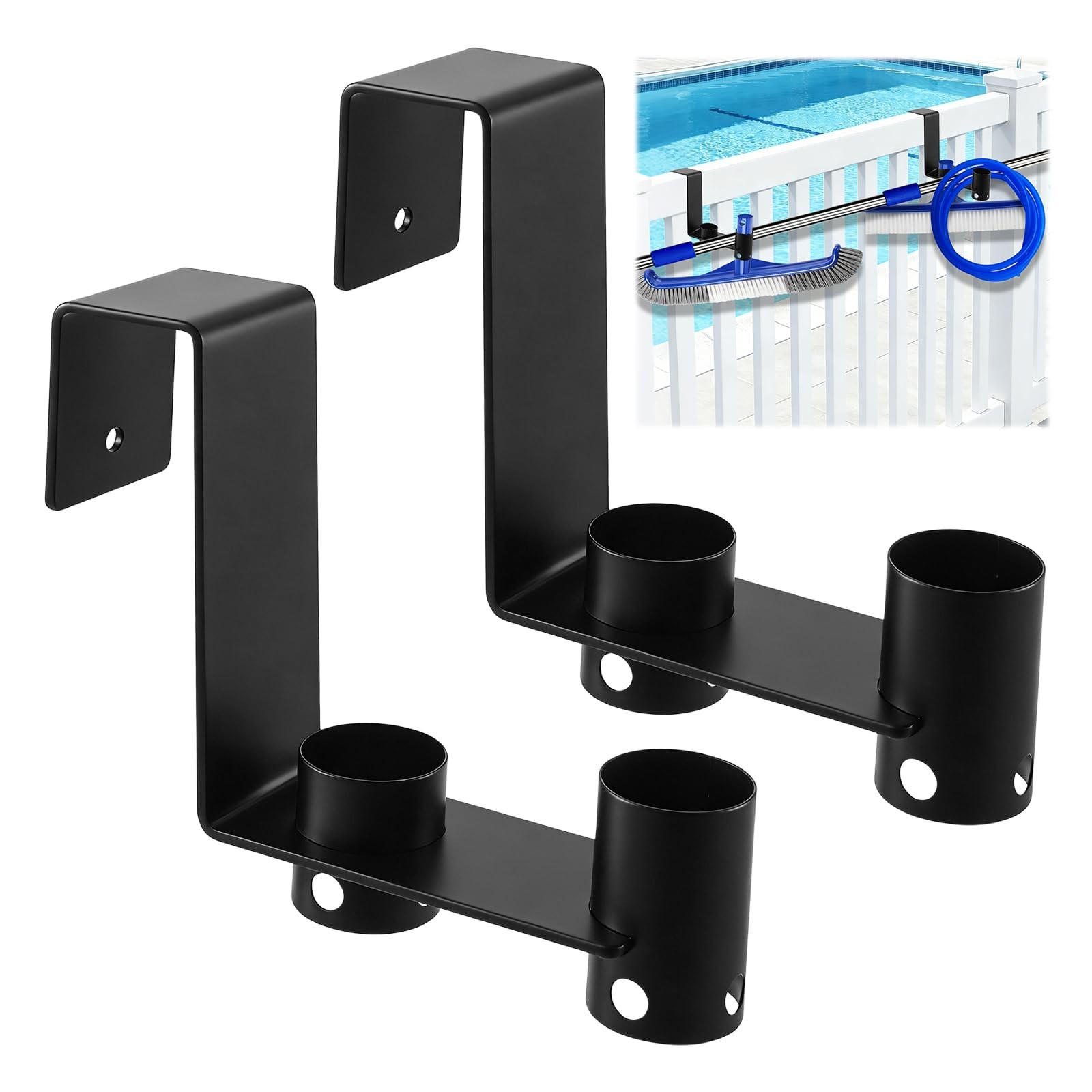 2 Pcs Pool Fence Hooks Adjustable Metal Hangers for Organizing Pool Pole Leaf…