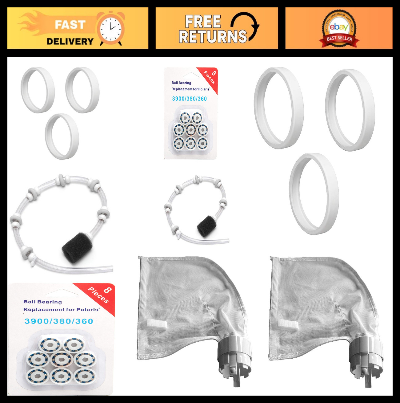 Pool Cleaner Tune-Up Kit for Zodiac Polaris 360/380 – Filter Bags, Tires, Hose &