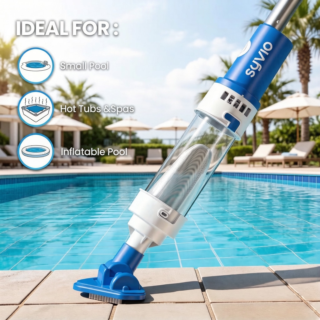 Syvio 2-in-1 Cordless Handheld Pool Vacuum with Telescopic Pole, 60 Min Runtime,