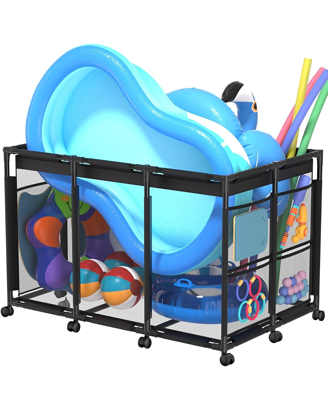 SHAPON Pool Storage Bin XXL Mesh Rolling Cart