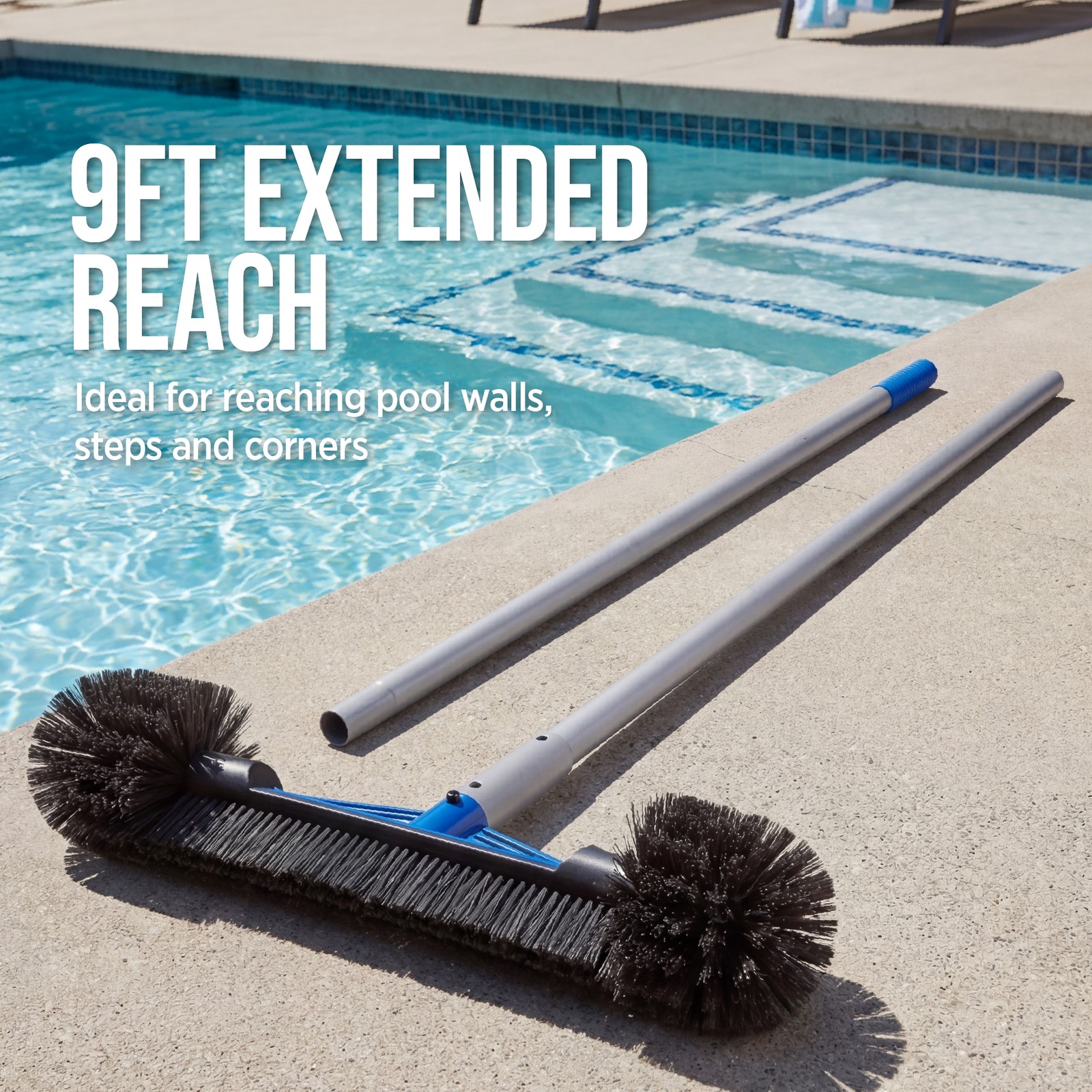 Best Choice Products 20&Prime; Pool Brush with 9 ft Aluminum Pole – Pool Cleaning Set