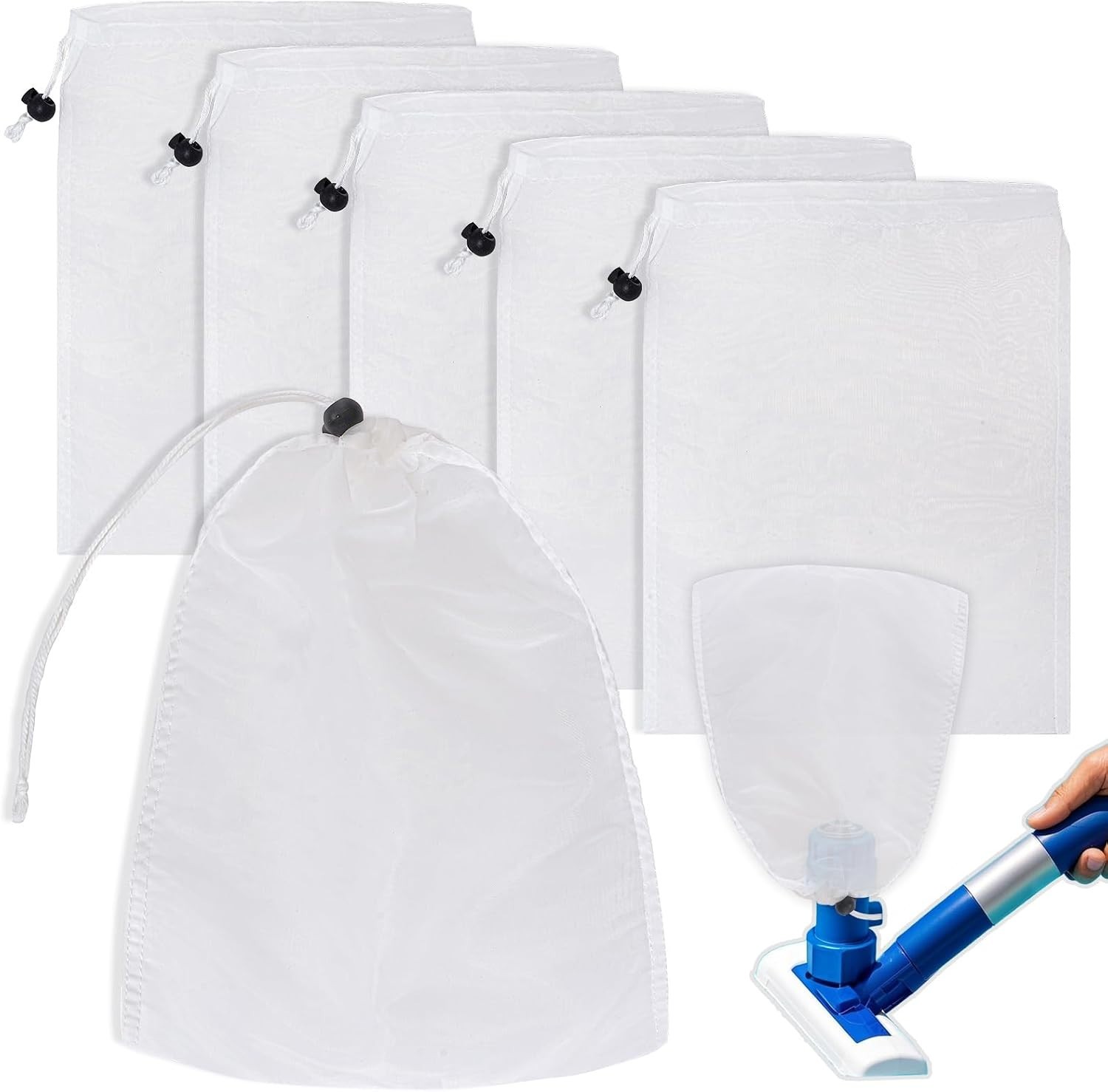 6Pcs Pool Leaf Vacuum Net Bag Replacement with Locking Cord, Pool Vacuum Mesh…