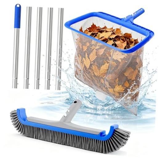 3-in-1 Pool Cleaning Kit Includes Leaf Rake Net, Wall Brush & Pole | 3PCS