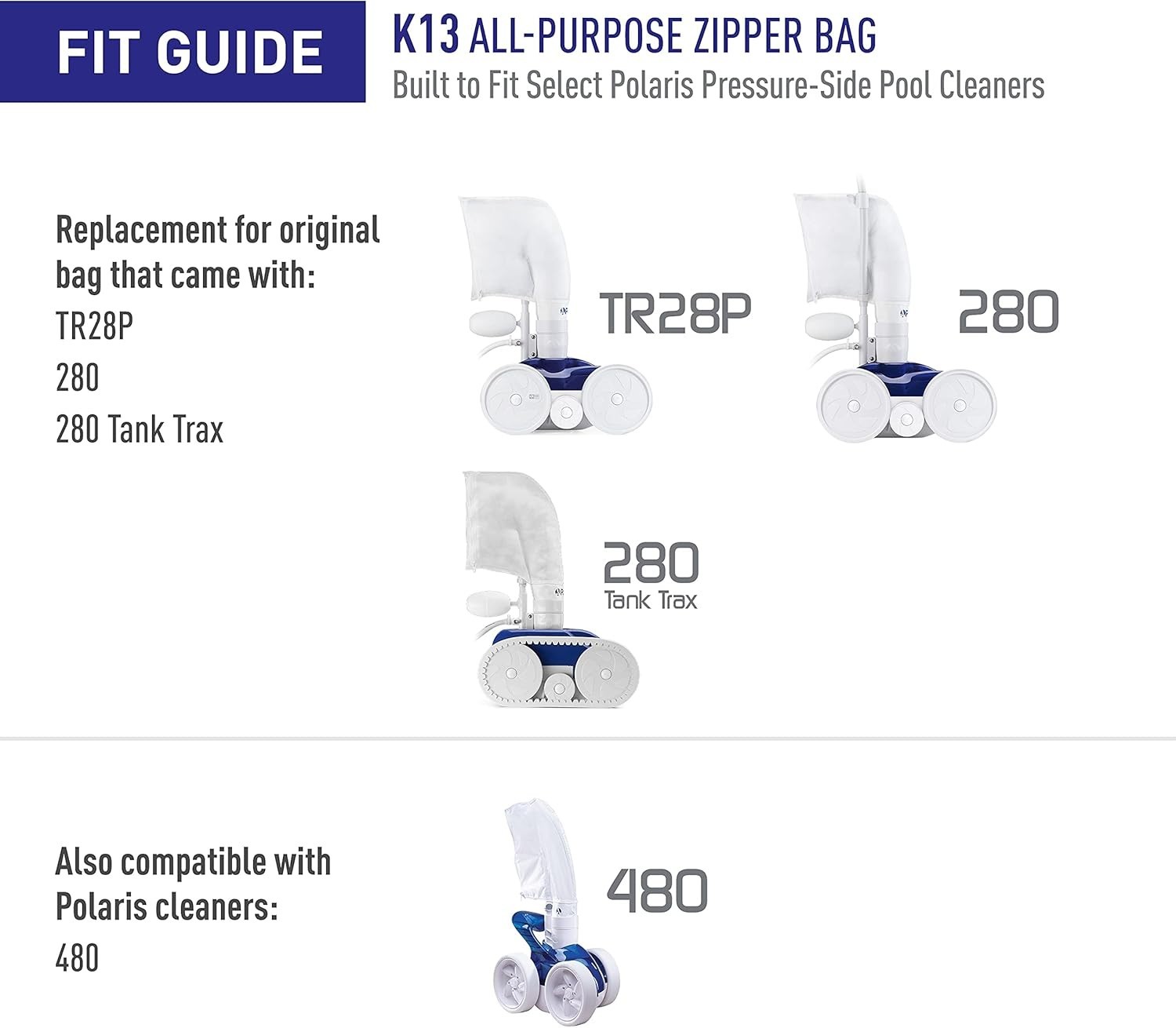 High-Efficiency K13 Zipper Debris Bag for Pressure-Side Pool Cleaners – 1 Count