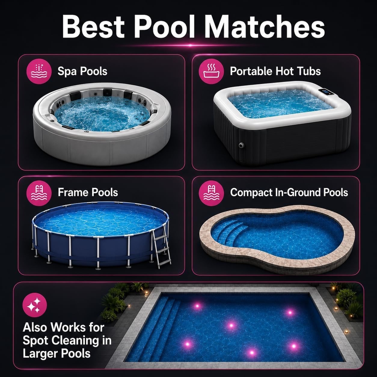 Cordless Pool Vacuum for Hot Tubs Small Pools Rechargeable 90Min Gray