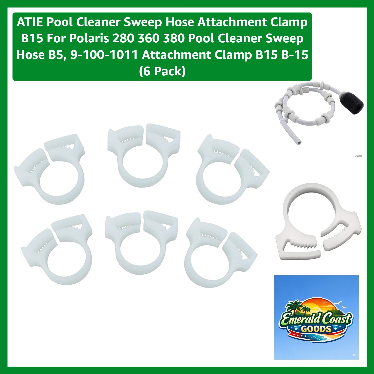 Essential 6-Pack B15 Hose Clamps for Polaris 180, 280, 360 and 380 Pool Cleaners