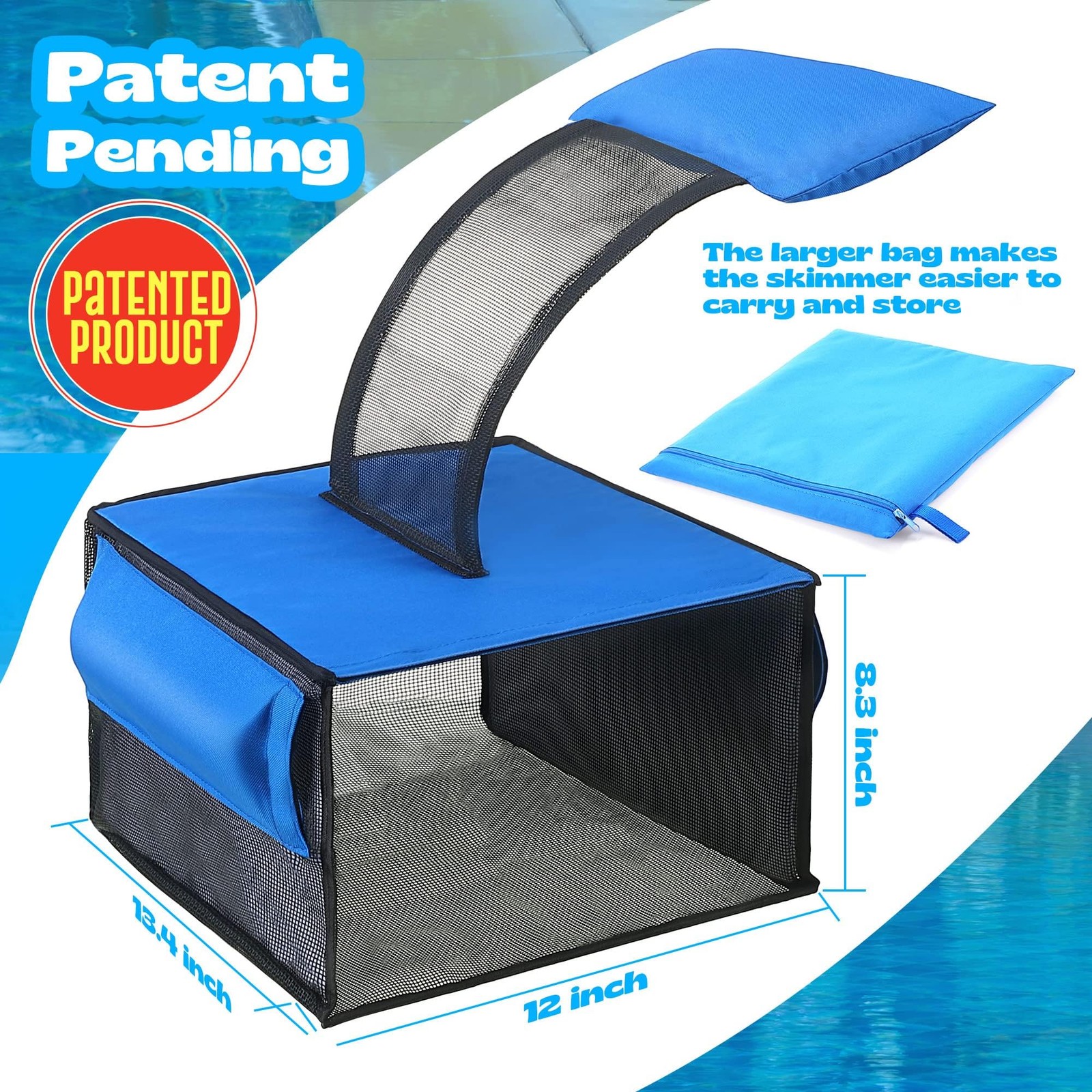 Pool Leaf Skimmer with Escape Ramp, Floating Net Cleaner for Above Ground Pools