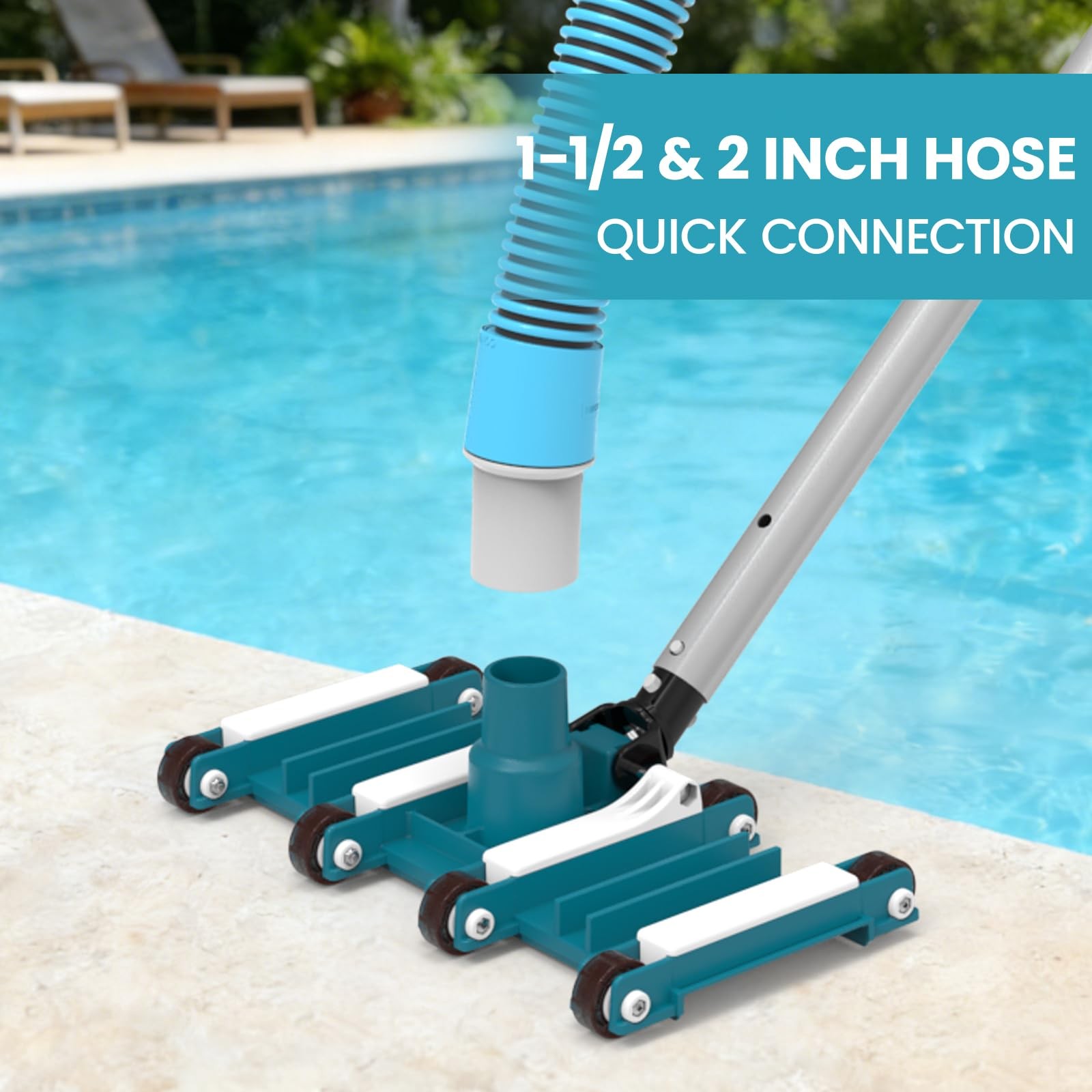 POOLWHALE 14&Prime; Flexible Pool Vacuum Head with Wheels, Flexible, Turquoise