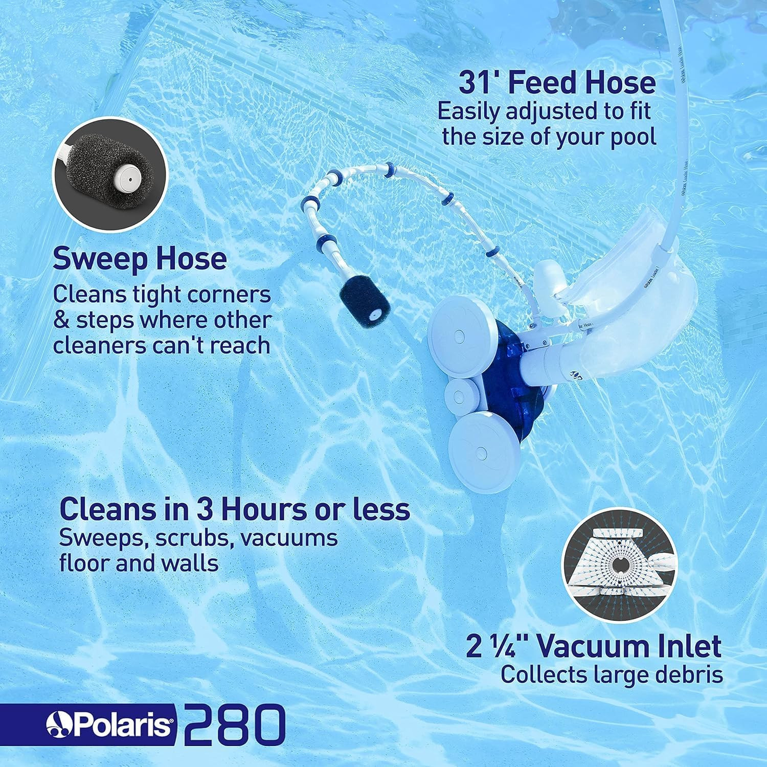 Polaris Vac-Sweep 280 Pressure-Side In-Ground Pool Cleaner, Double Venturi Jet P