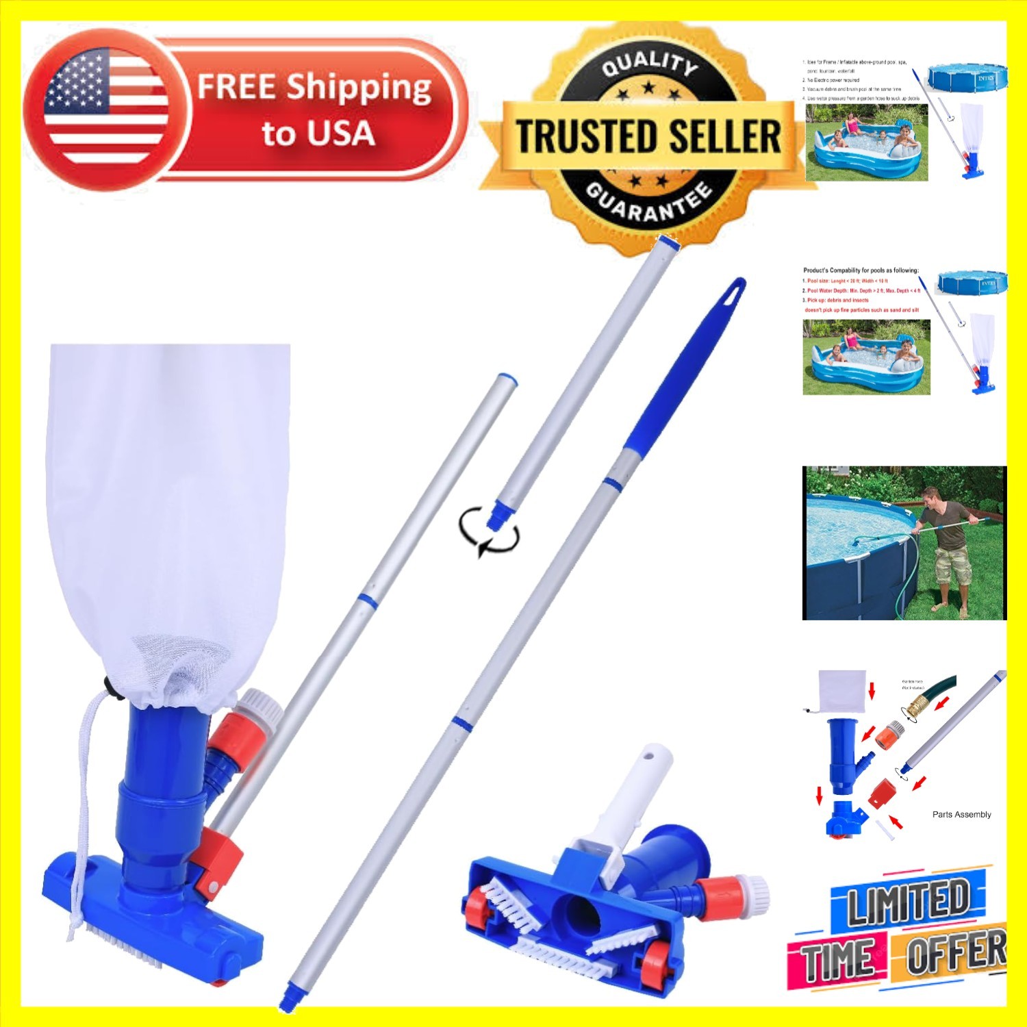 Above Ground Pool Vacuum Jet with Water Pressure Power – Easy Assembly & Use