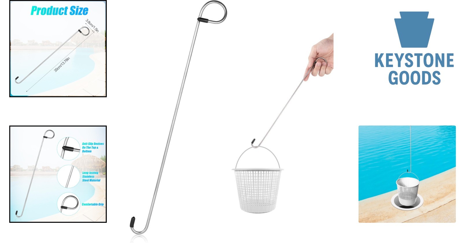 Stainless Steel Pool Skimmer Basket Hook – 13.78 Inch Debris Removal Tool for…