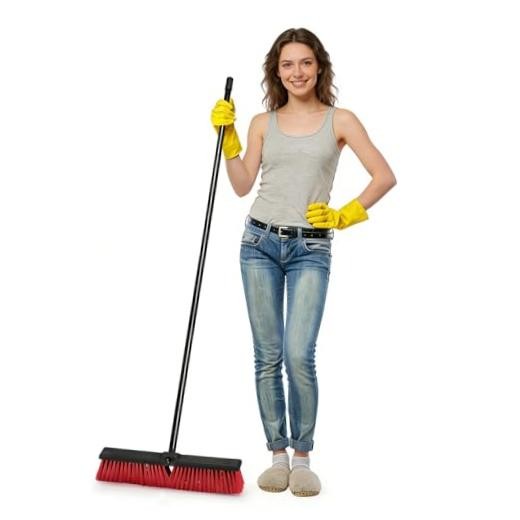 18 Inch Heavy Duty Push Broom Outdoor with 63&Prime; Long Handle Stiff Bristle Brush