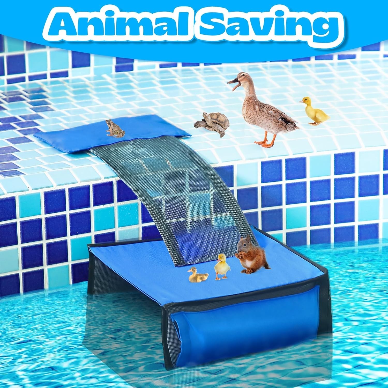 2-in-1 Pool Leaf Skimmer Net with Animal Ramp Pool Cleaning Accessory